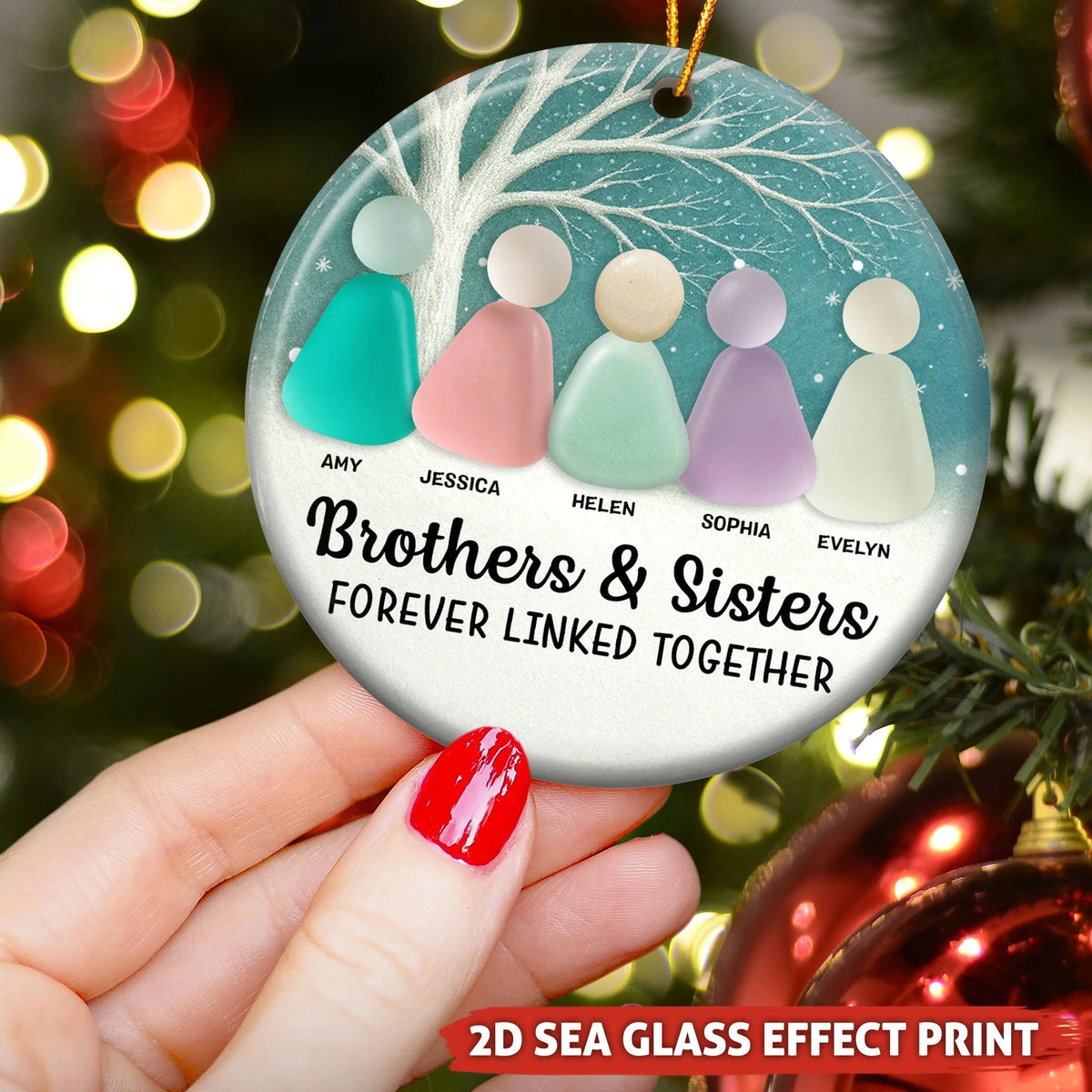 "Brothers & Sisters Forever Linked Together" Personalized Ceramic Sibling Ornament - Christmas Keepsake for Family