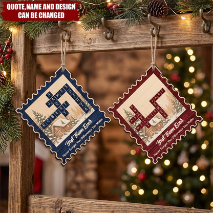 Best Team Ever Personalized Wooden Postage Stamp Ornament - Christmas Gift for Coworkers