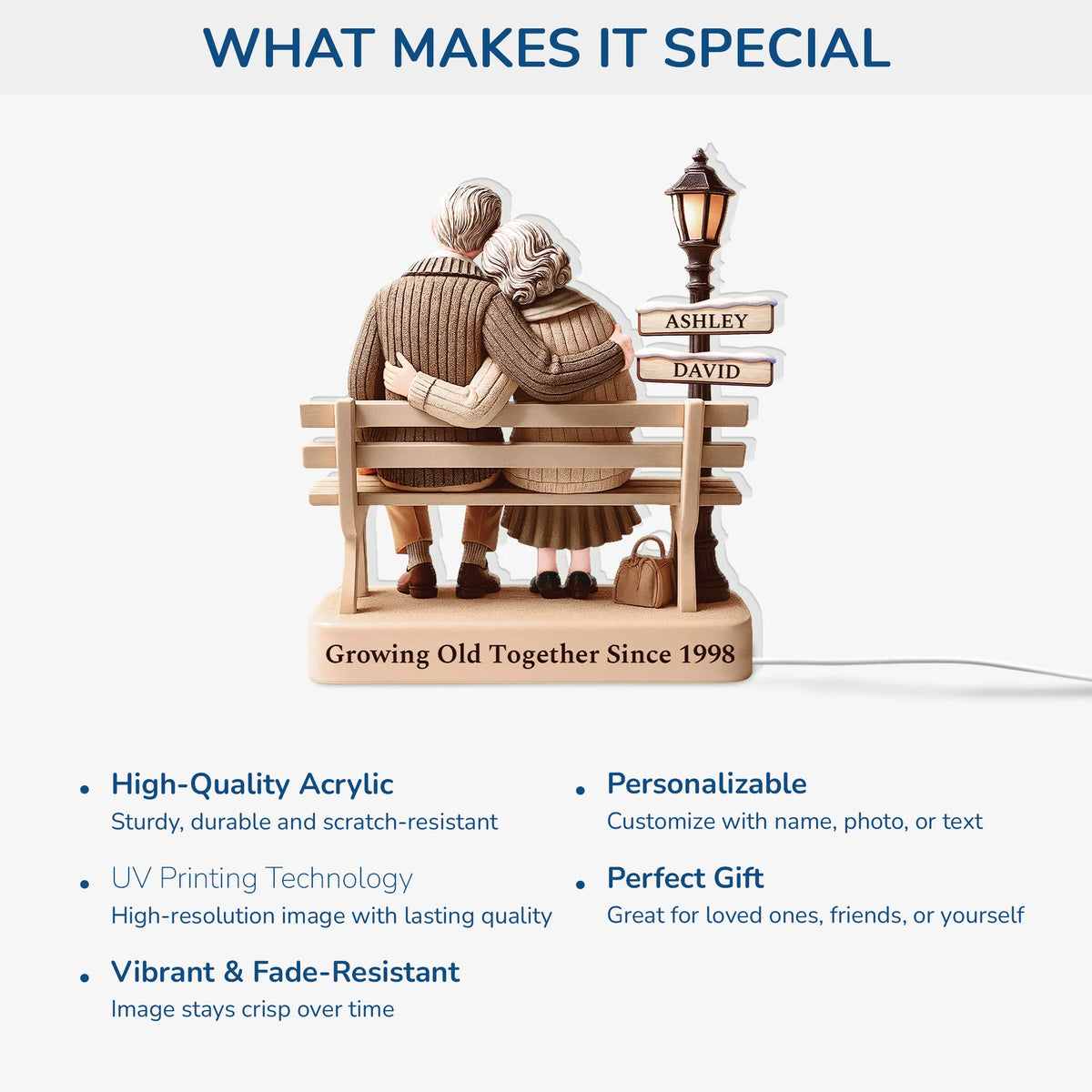 Growing Old Together Since Personalized Light Box - Custom Anniversary Acrylic Lamp Gift for Couples