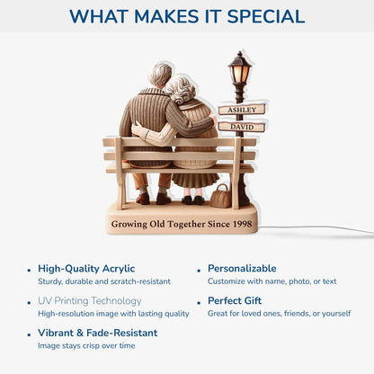 Growing Old Together Since Personalized Light Box - Custom Anniversary Acrylic Lamp Gift for Couples