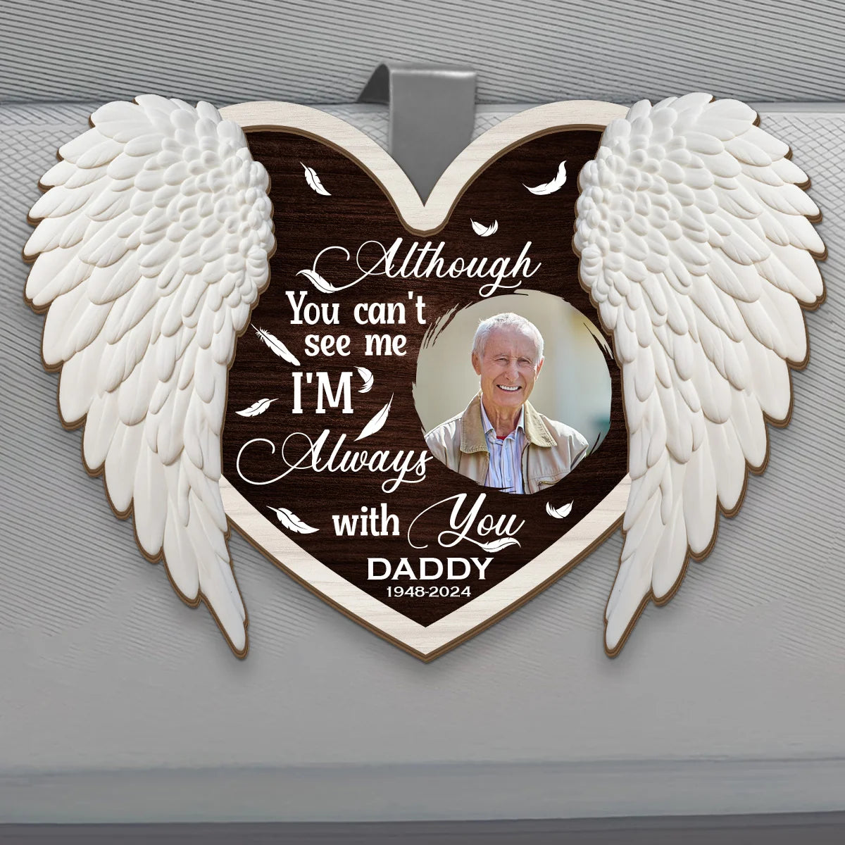"Although You Can't See Me" Memorial Car Visor Clip - Personalized Photo Keepsake for Family