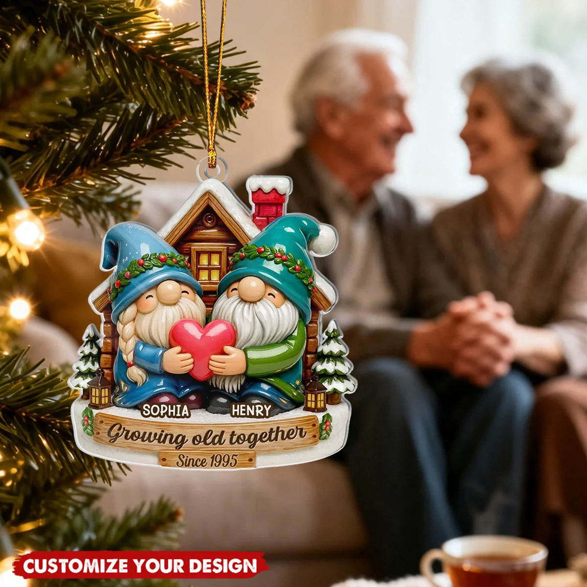 "Growing Old Together" Personalized Couples Acrylic Ornament - Custom Name Anniversary Gift for Husband or Wife