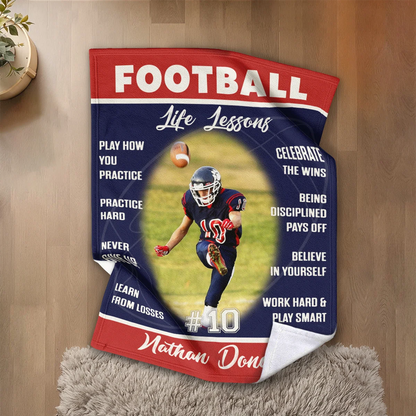 Football Life Lessons Personalized Blanket - Custom Name Gift for American Football Players