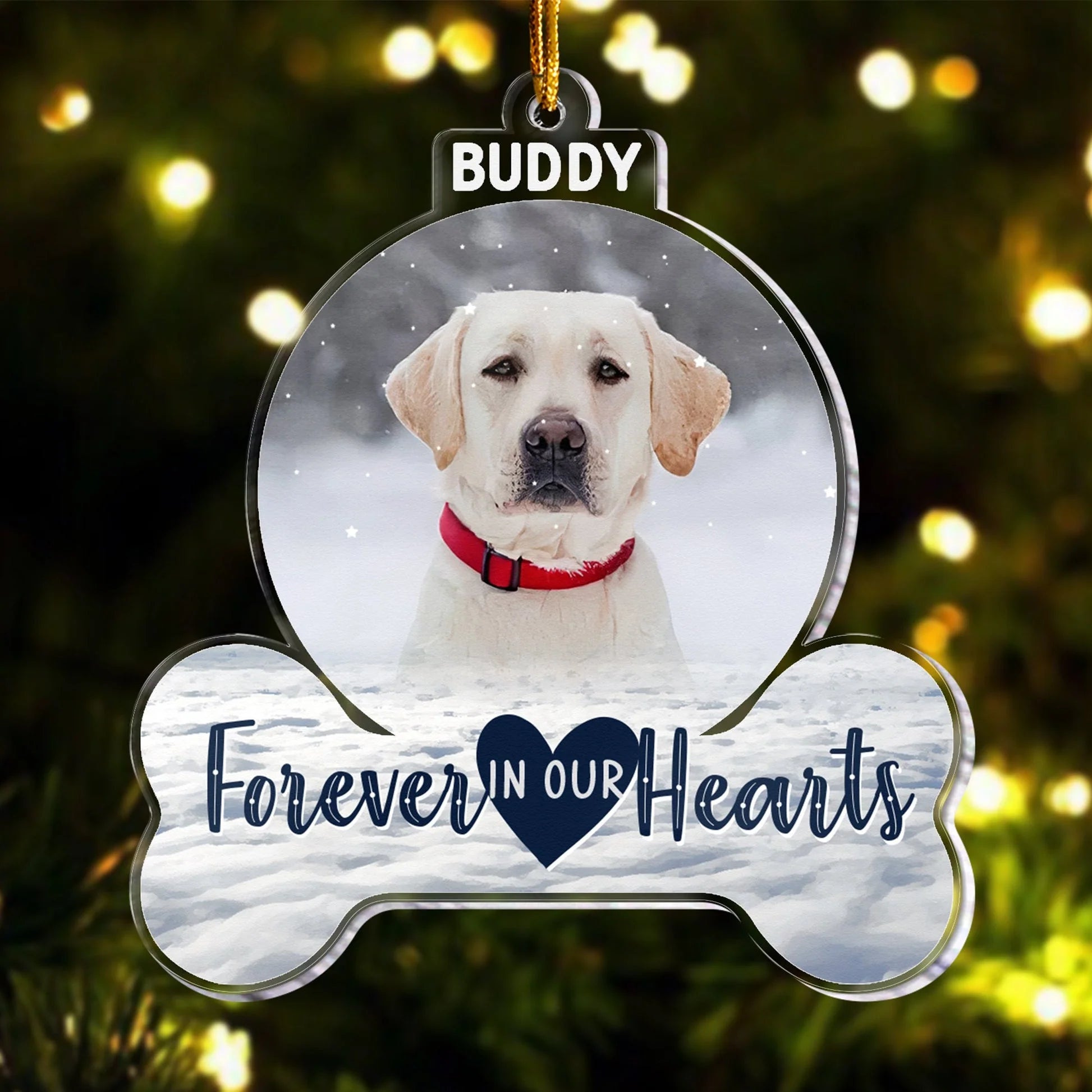 "Forever In Our Hearts" Custom Pet Memorial Acrylic Ornament - Personalized Photo Gift for Dog Lovers