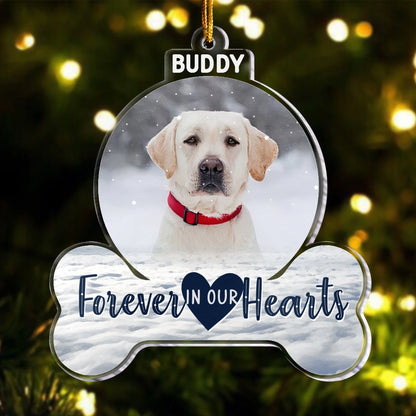 "Forever In Our Hearts" Custom Pet Memorial Acrylic Ornament - Personalized Photo Gift for Dog Lovers
