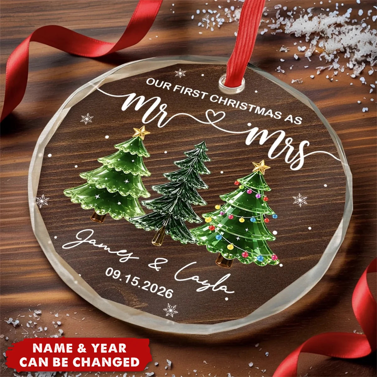 "Our First Christmas as Mr & Mrs" Personalized Glass Ornament - Custom Couple Keepsake Gift