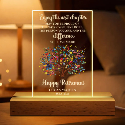 Enjoy The Next Chapter Personalized LED Night Light - Custom Retirement Gift for Coworker