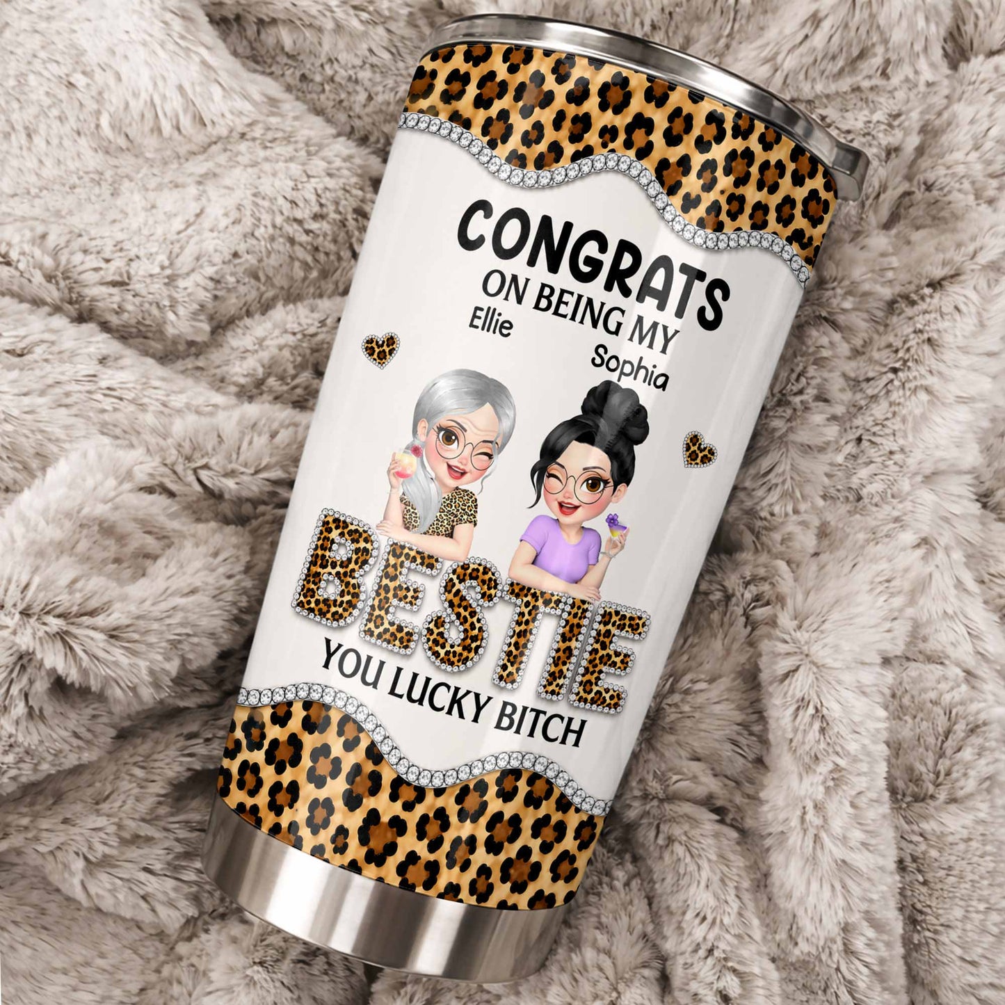 Personalized bestie tumbler with leopard print and funny quote for best friends image 10