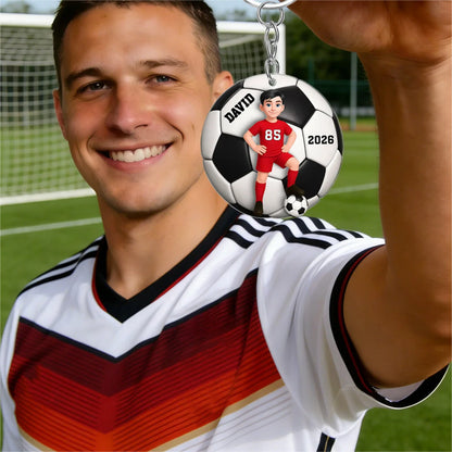 Keychain material and size view - Personalized Soccer Keychain