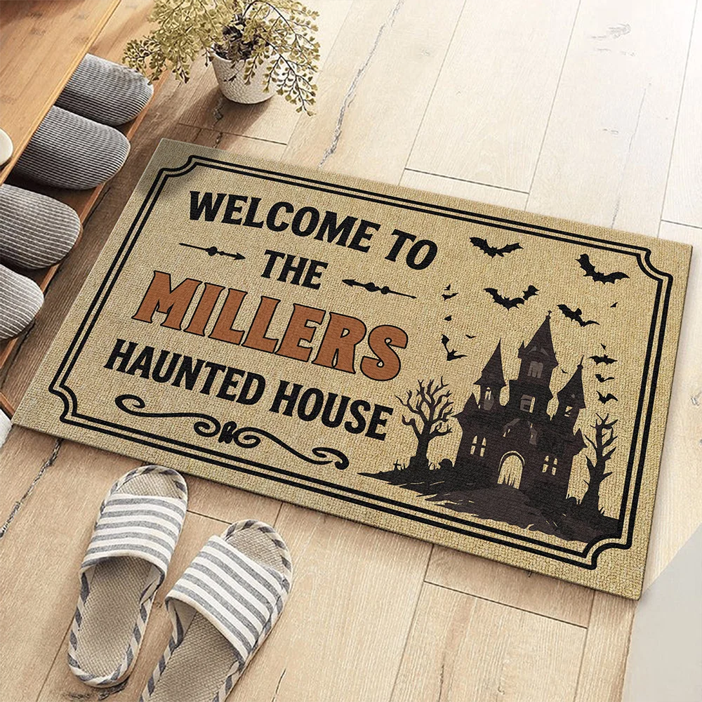 Welcome To The Family Haunted House - Personalized Halloween Doormat Outdoor Porch Decor Gift