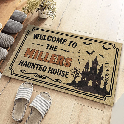 Welcome To The Family Haunted House - Personalized Halloween Doormat Outdoor Porch Decor Gift