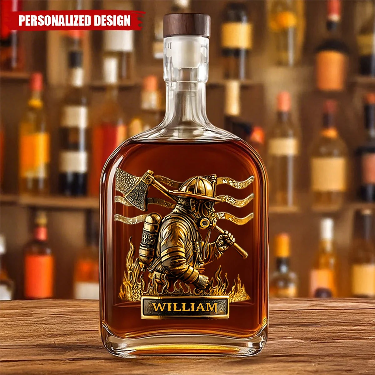 Proud Firefighter Personalized Whiskey Bottle - Custom Name Gift