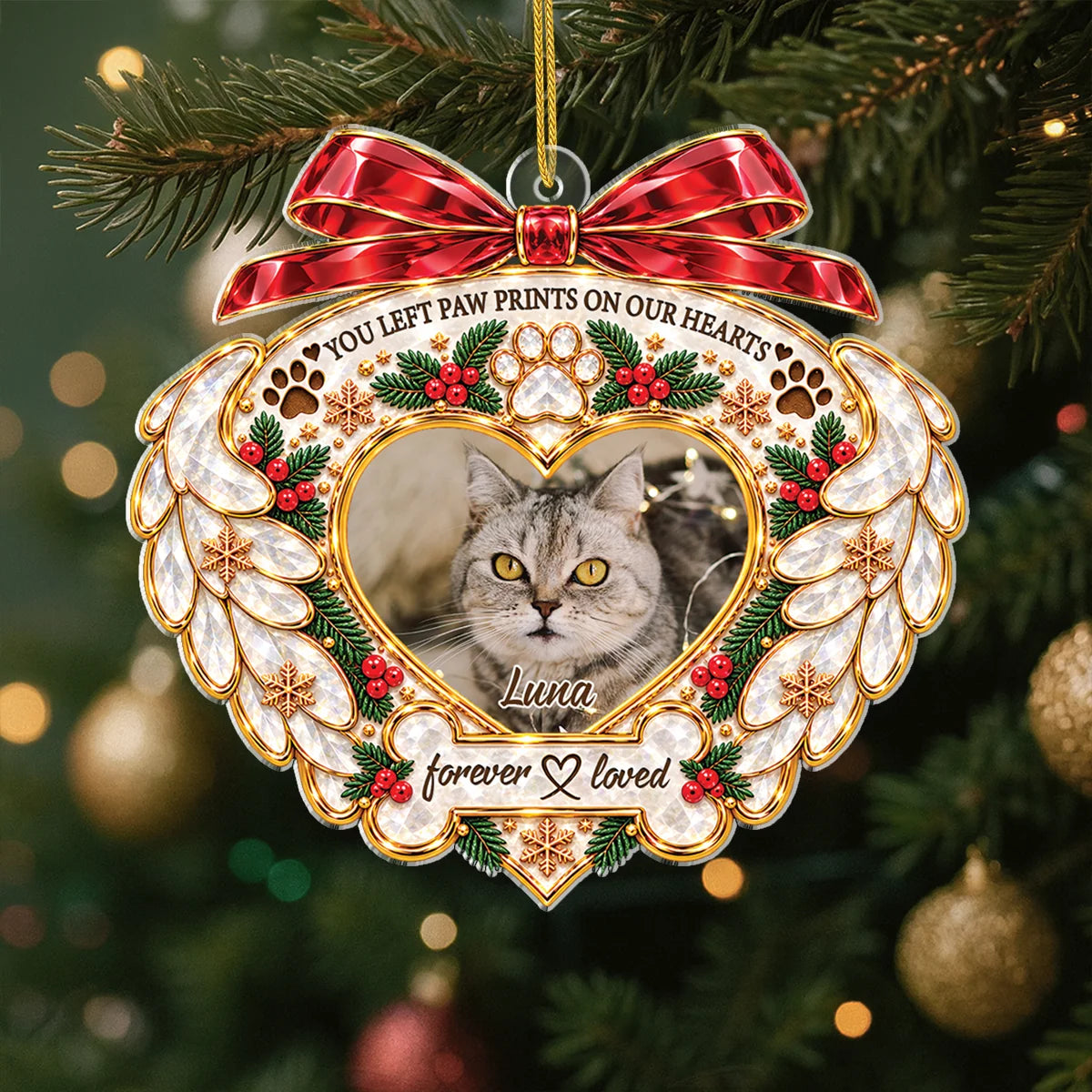 "You Left Paw Prints On Our Hearts" Personalized Pet Memorial Acrylic Ornament - Custom Gift for Dog and Cat Lovers