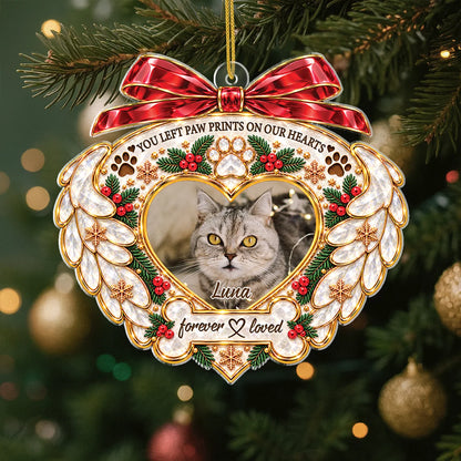 "You Left Paw Prints On Our Hearts" Personalized Pet Memorial Acrylic Ornament - Custom Gift for Dog and Cat Lovers