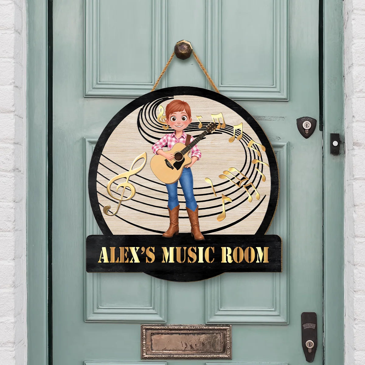 Personalized Music Room Wood Sign - Custom Guitar Player Name Gift for Musicians