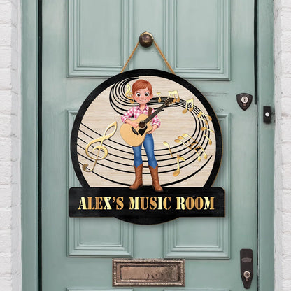 Personalized Music Room Wood Sign - Custom Guitar Player Name Gift for Musicians