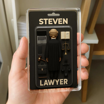 Personalized lawyer acrylic plaque featuring custom name, gavel, and scales of justice for attorney desk decor