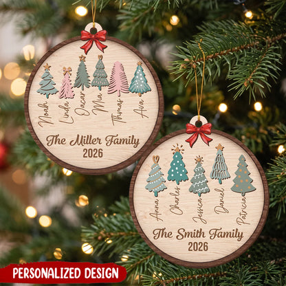 Personalized Family Christmas Tree Wooden Ornament - Custom Names Holiday Keepsake