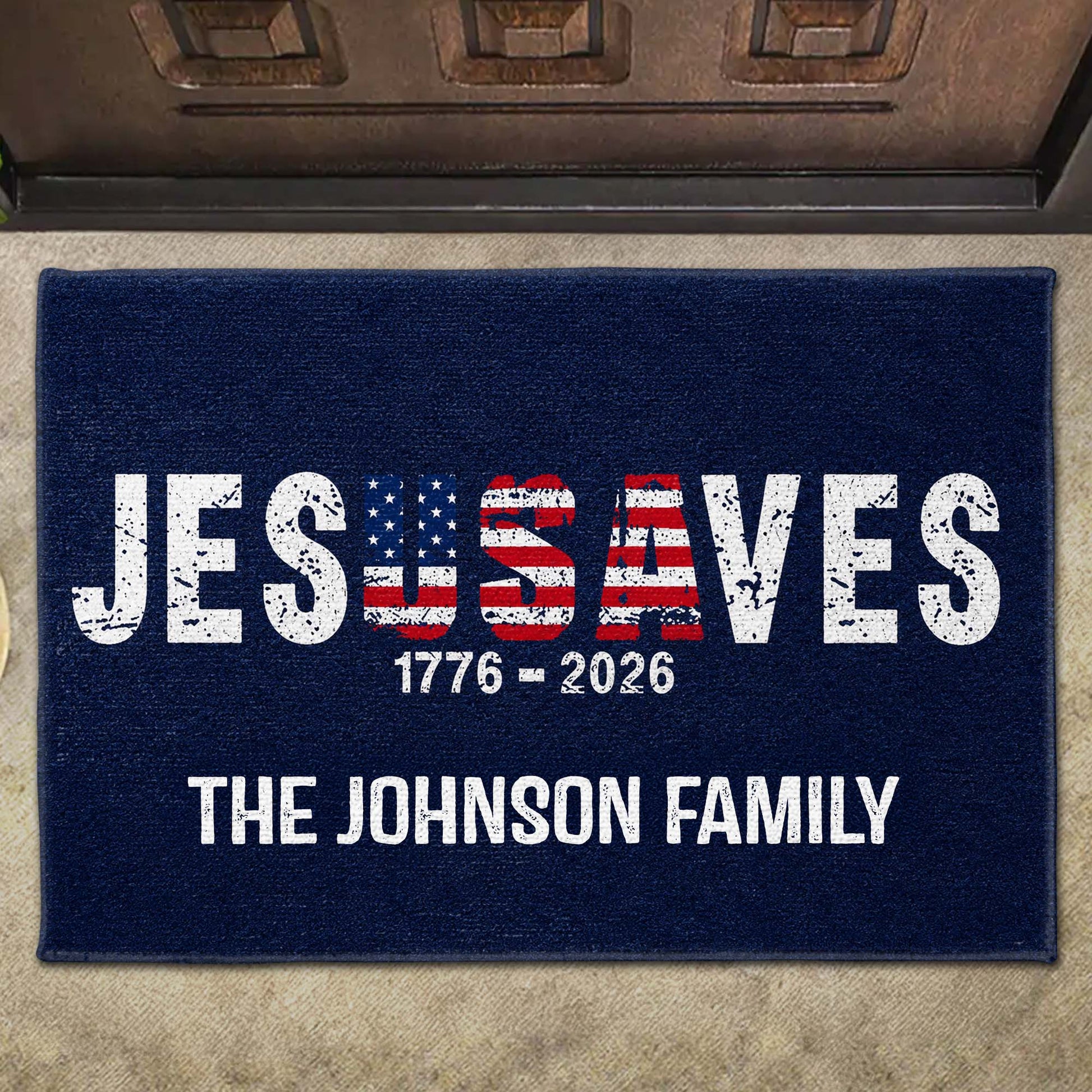 Patriotic Welcome Mat for Family with personalized design details for meaningful gifting image 6