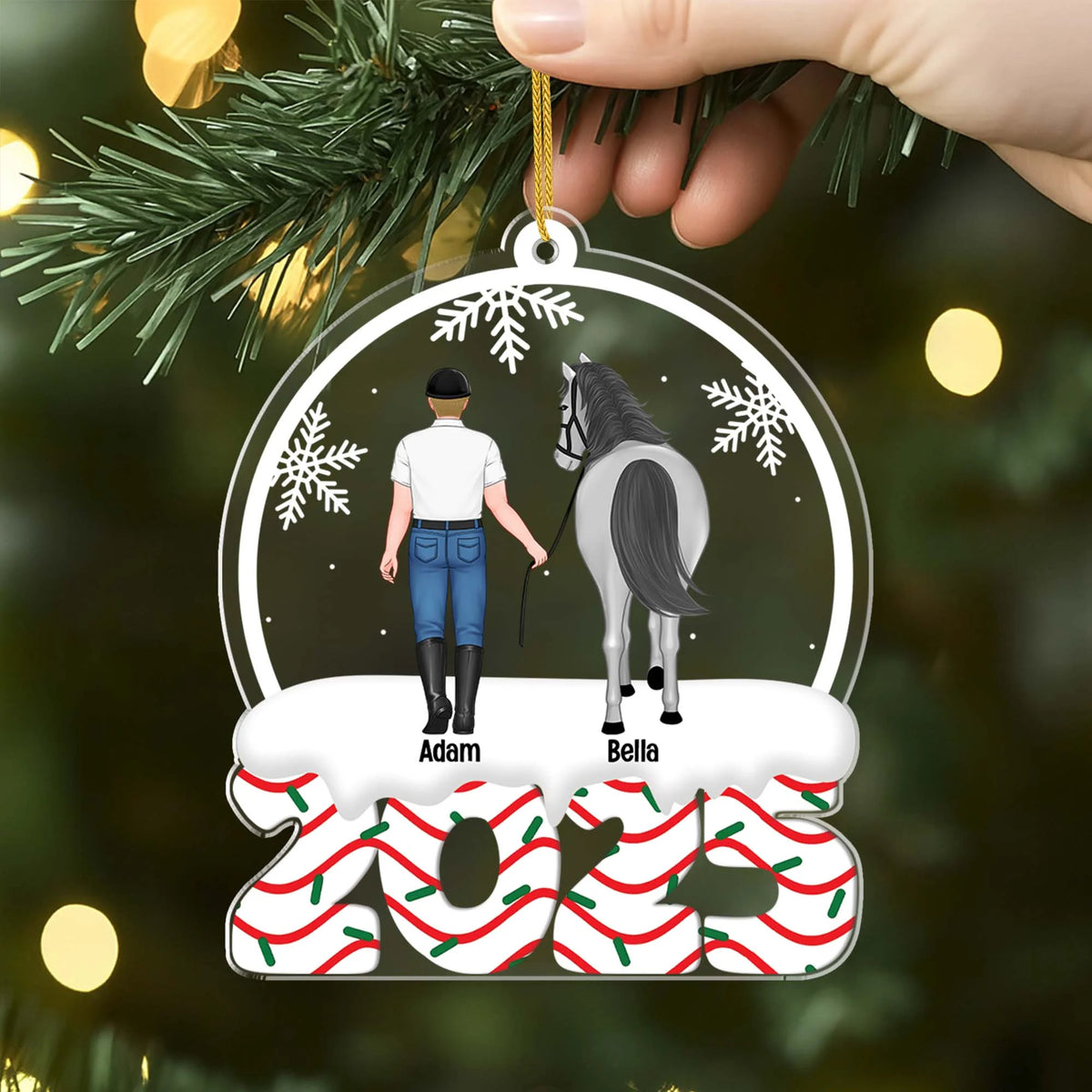 Custom Horse and Rider Acrylic Ornament - Personalized Christmas Keepsake for Equestrians & Horse Lovers