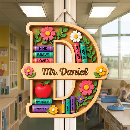 Personalized Teacher Monogram Wood Sign personalization view for Teacher