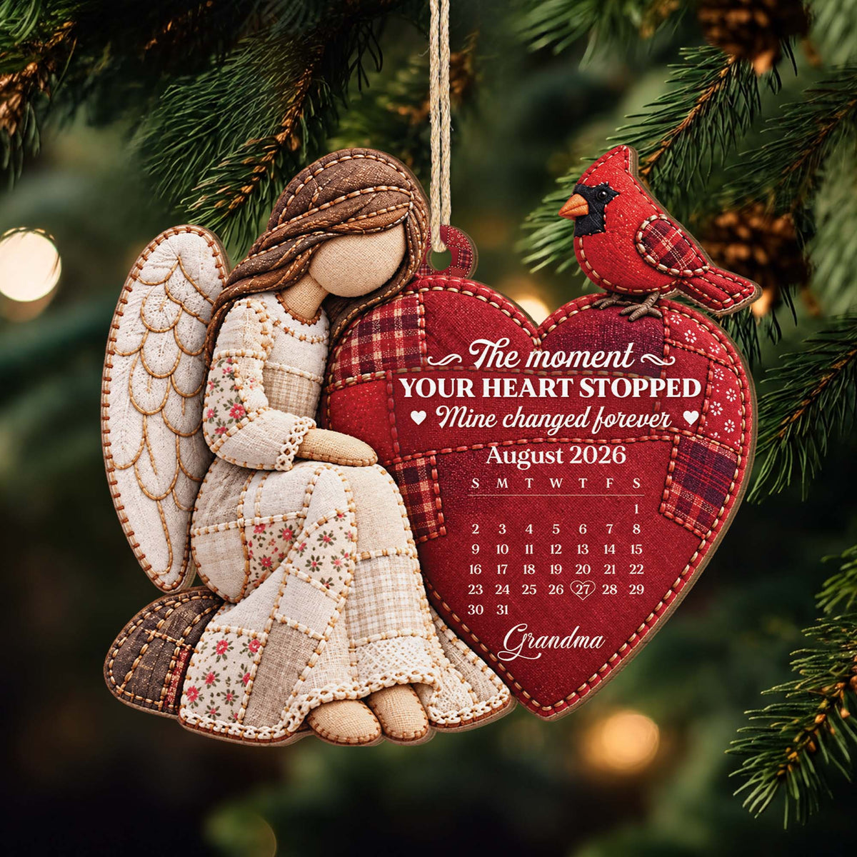 The Moment Your Heart Stopped Mine Changed Forever - Personalized Memorial Wooden Ornament for Mom Grandma