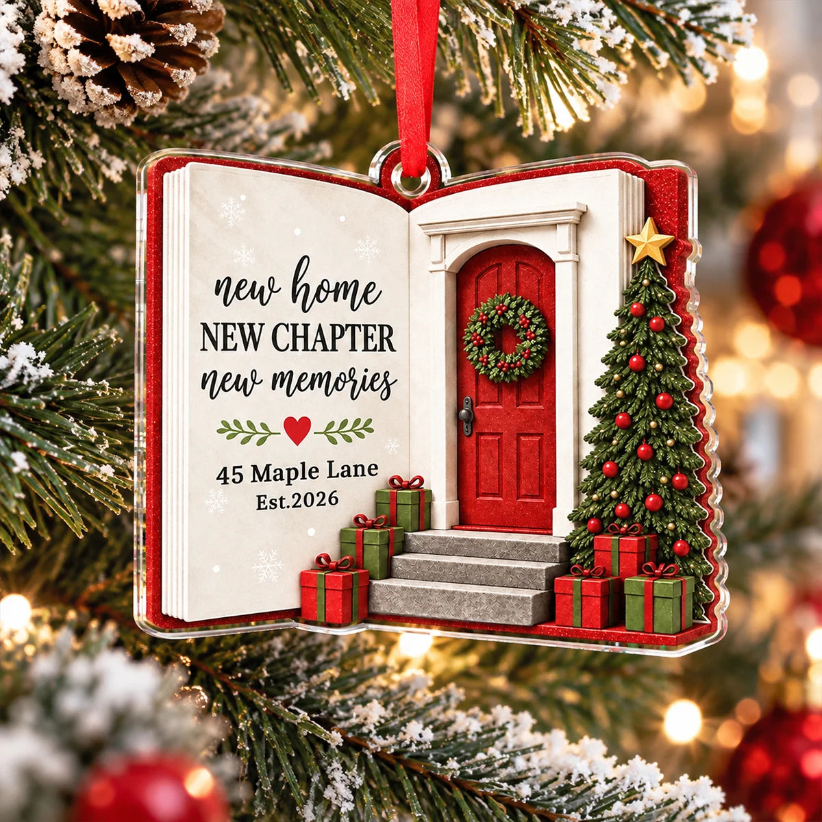 New Home New Chapter Christmas - Personalized Acrylic Ornament for New Homeowners
