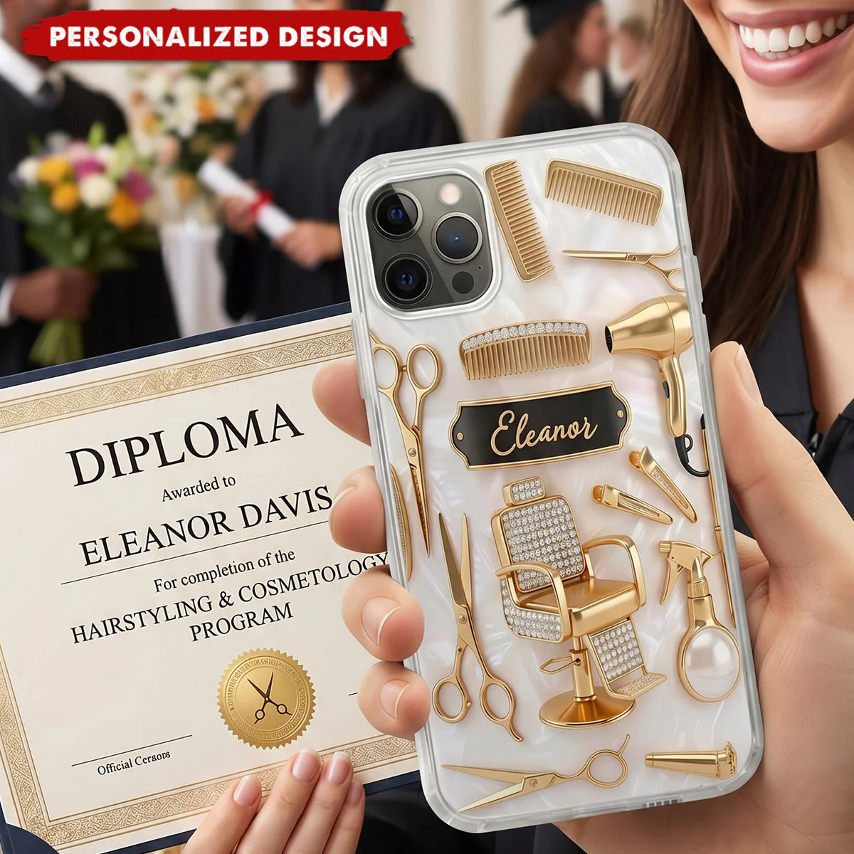 Custom Name Hairstylist Clear Phone Case - Personalized Hairdresser & Cosmetology Graduation Gift