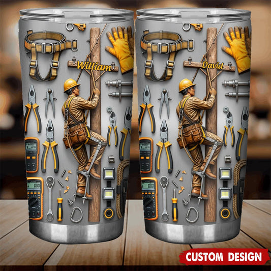 Strength Of The Line Personalized Lineman Tumbler - Custom Gift for Dad Husband