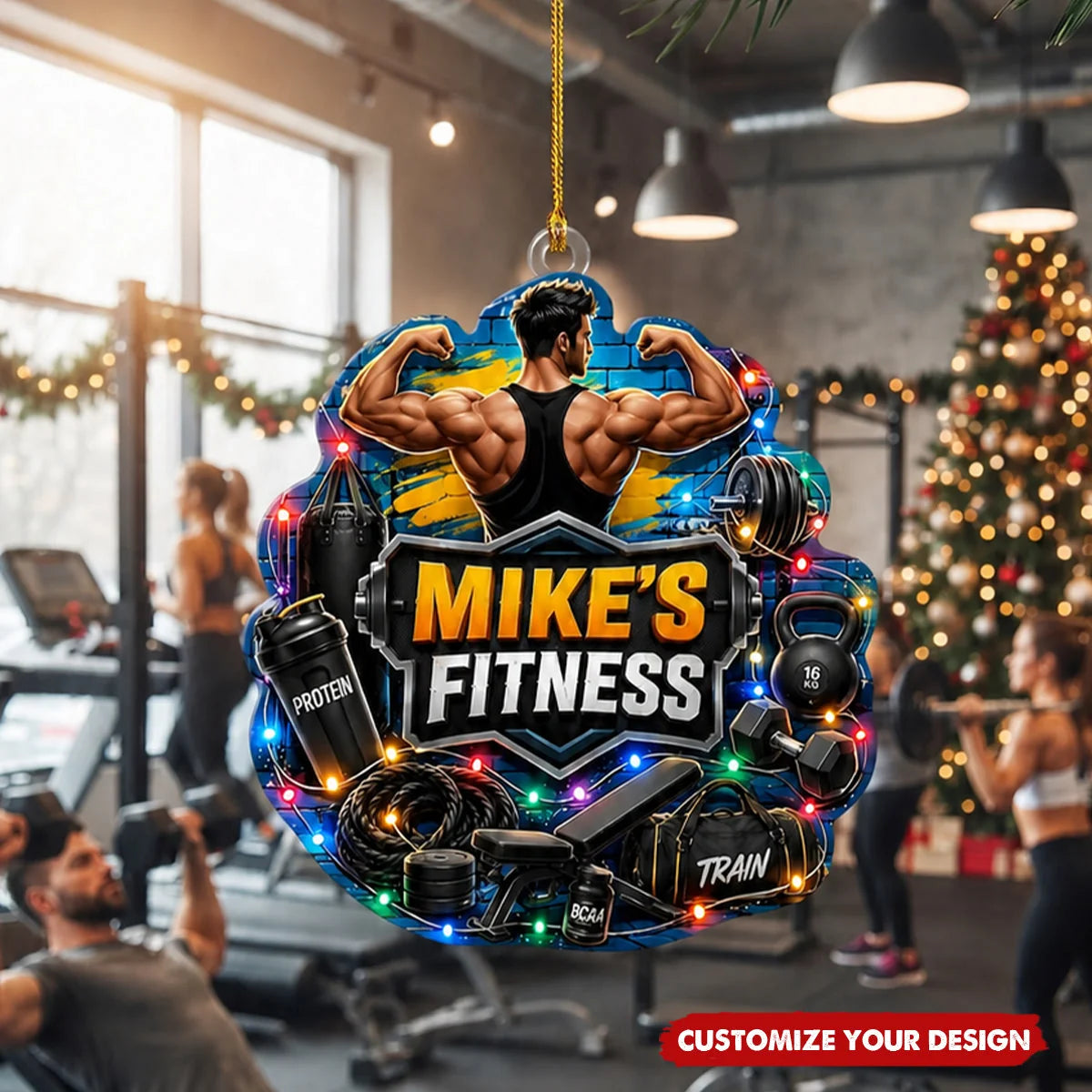Train Hard Stay Strong Personalized Fitness Acrylic Ornament - Custom Christmas Gift for Gym Lovers