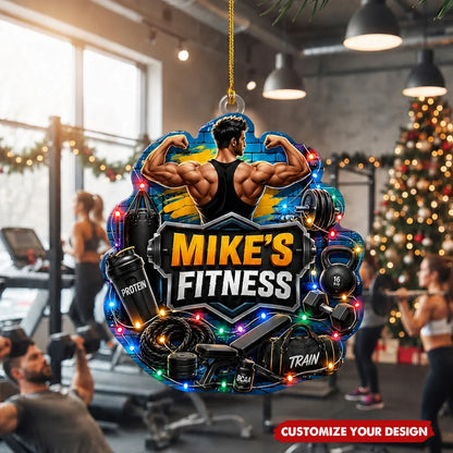 Train Hard Stay Strong Personalized Fitness Acrylic Ornament - Custom Christmas Gift for Gym Lovers