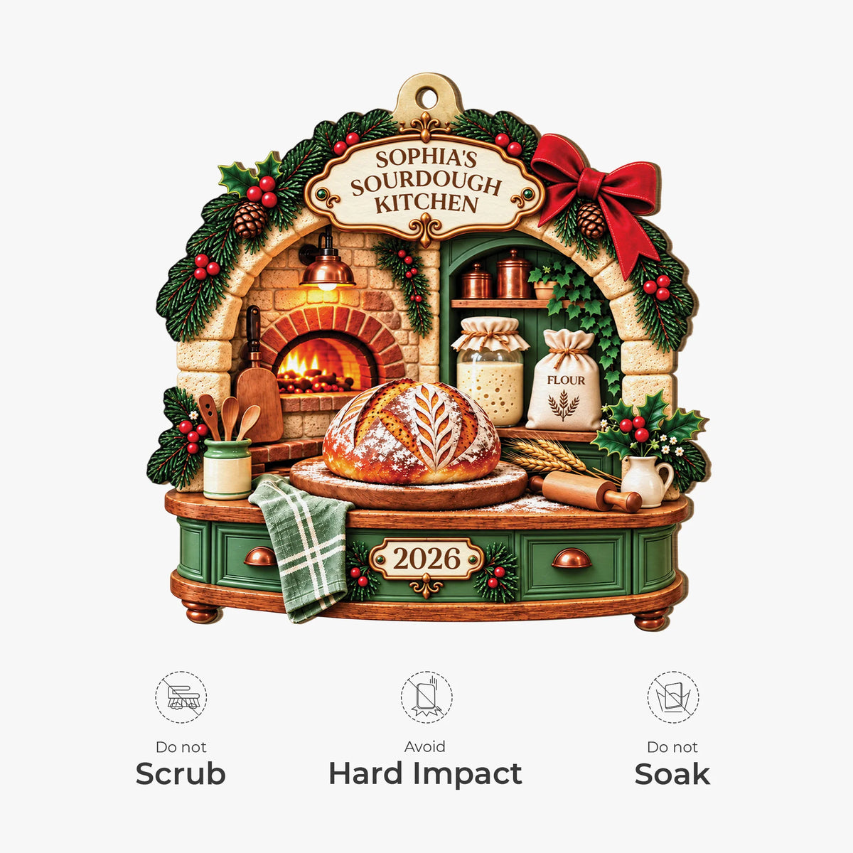 Sourdough Kitchen Personalized Wood Ornament - Custom Christmas Keepsake Gift for Bakers