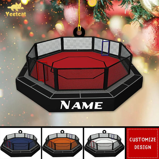 Personalized MMA Cage Acrylic Ornament - Custom Fighter Name Keepsake Gift for Christmas