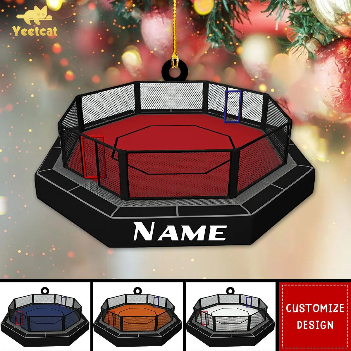 Personalized MMA Cage Acrylic Ornament - Custom Fighter Name Keepsake Gift for Christmas