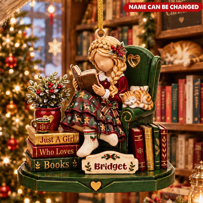 Just A Girl Who Loves Books Personalized Wooden Ornament - Christmas Tree Keepsake for Book Lovers