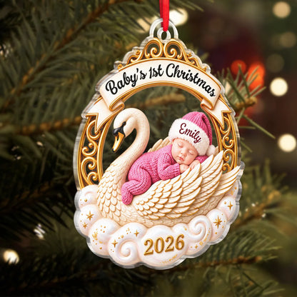 Baby's 1st Christmas Sleeping Swan Custom Acrylic Ornament - Personalized First Christmas Keepsake Gift for New Parents