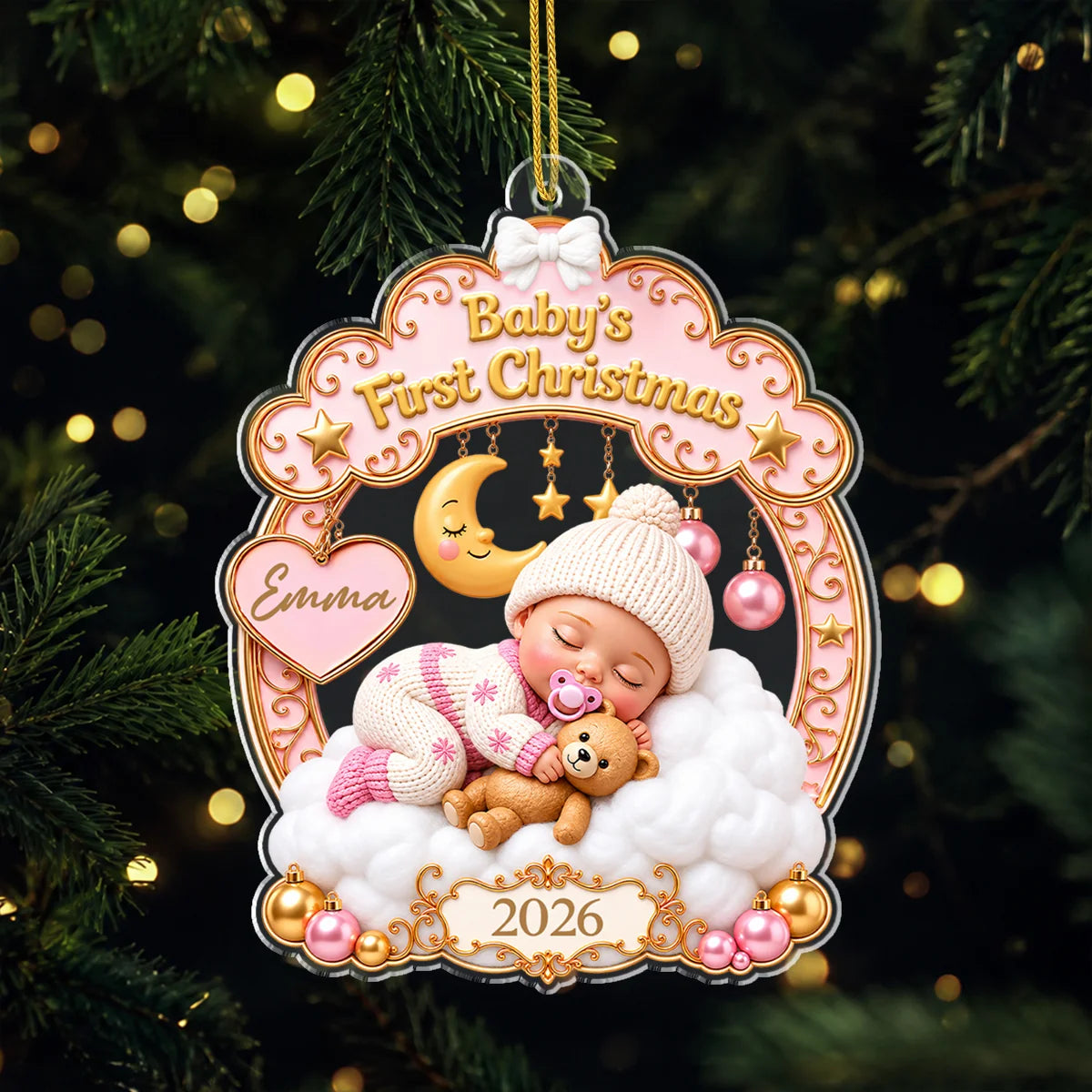 "Baby's First Christmas" Personalized Acrylic Ornament - Custom Newborn Holiday Keepsake Gift