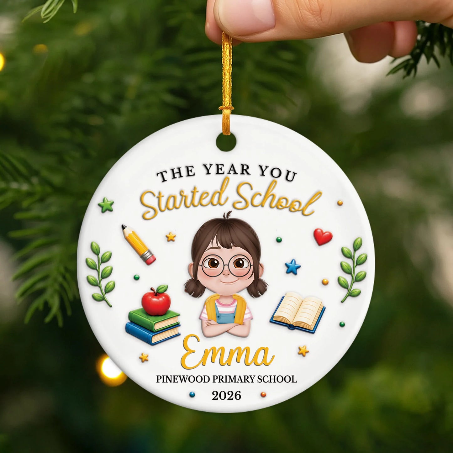 "The Year You Started School" Personalized Ceramic Ornament - Custom Back to School Gift for Kids