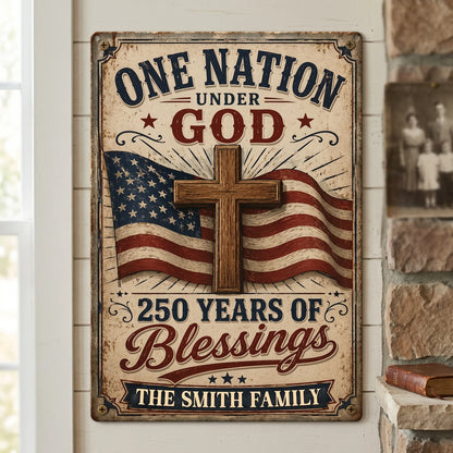 Custom One Nation Under God Metal Sign personalization view for Family