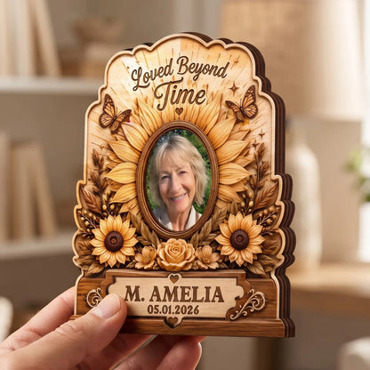 "Loved Beyond Time" Personalized Photo Wooden Block - Custom Memorial Keepsake Gift for Loss of Loved One