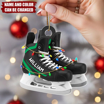 Personalized Hockey Skates Christmas Acrylic Ornament - Custom Name Sports Keepsake Gift