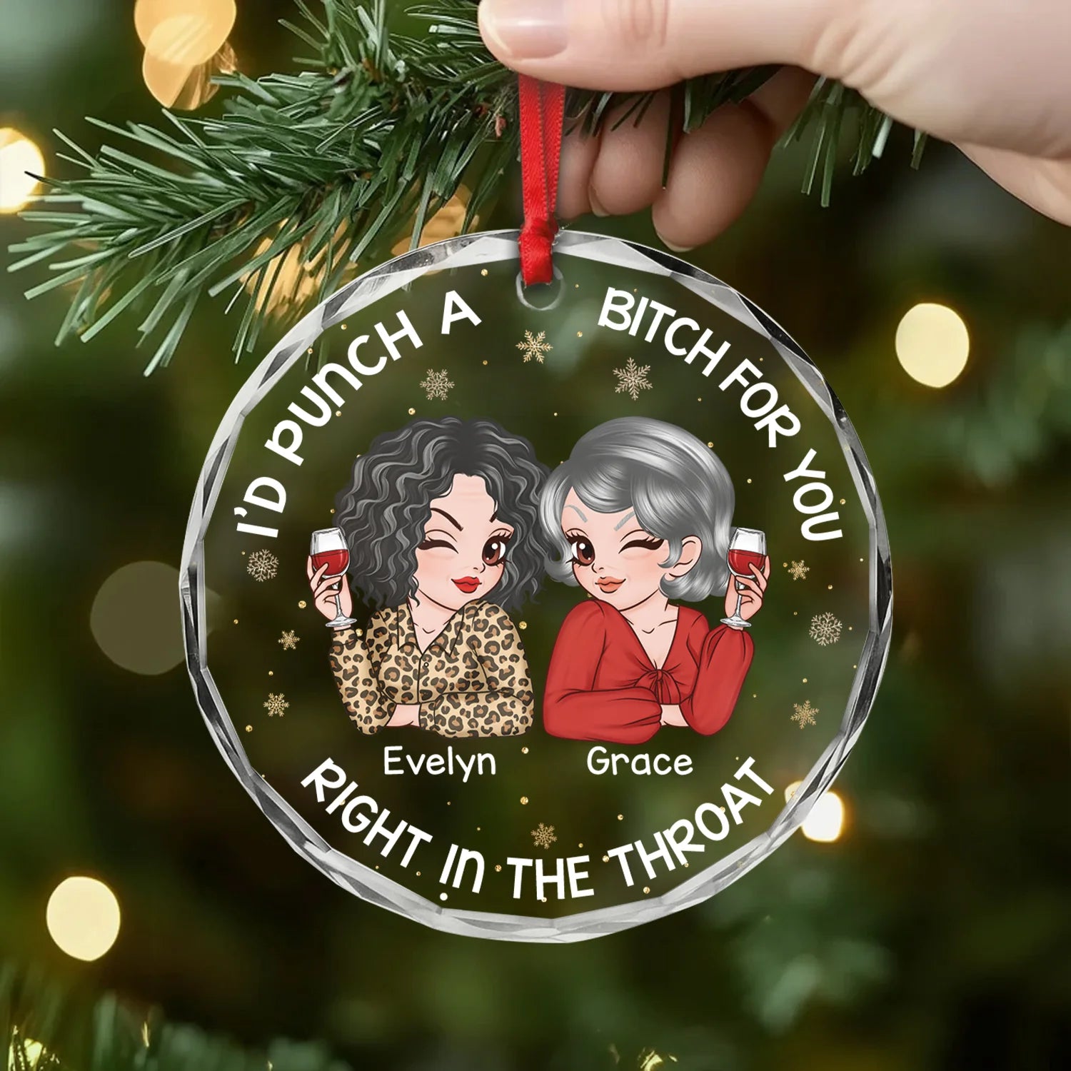 I'd Punch A Bitch For You Personalized Glass Ornament - Custom Funny Christmas Gift for Best Friends