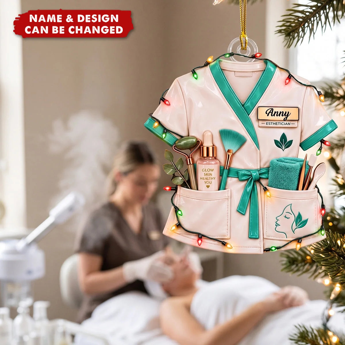 Custom Esthetician Uniform Acrylic Ornament - Personalized Skincare Spa Gift for Christmas
