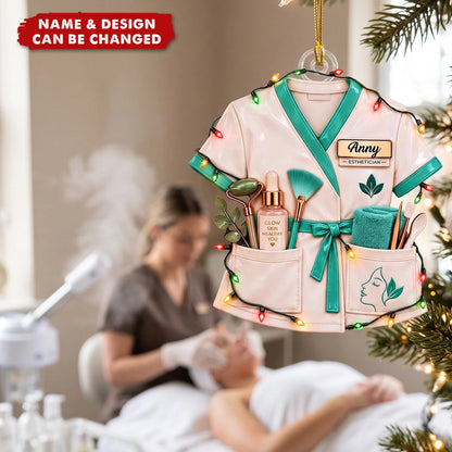 Custom Esthetician Uniform Acrylic Ornament - Personalized Skincare Spa Gift for Christmas