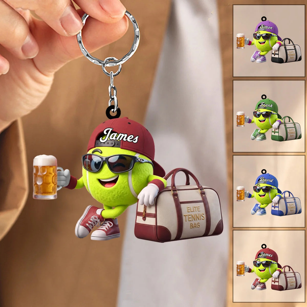 Personalized Tennis Player Mascot Keychain - Custom Tennis Gift for Men & Coaches
