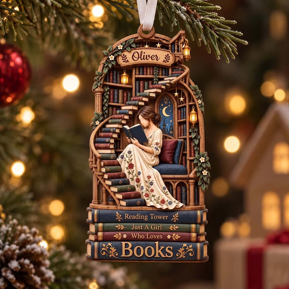 Just A Girl Who Loves Books Personalized Wooden Ornament - Holiday Keepsake for Bookworm