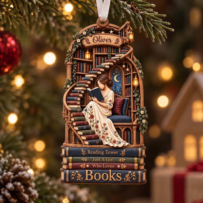 Just A Girl Who Loves Books Personalized Wooden Ornament - Holiday Keepsake for Bookworm