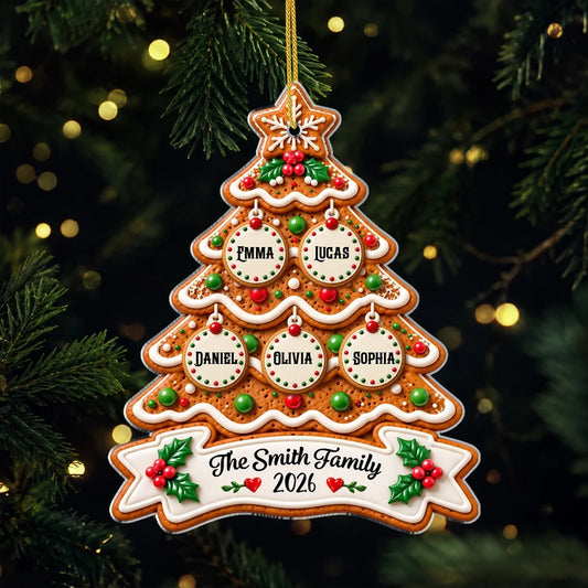 Custom Gingerbread Family Tree Acrylic Ornament - Personalized Holiday Keepsake Gift