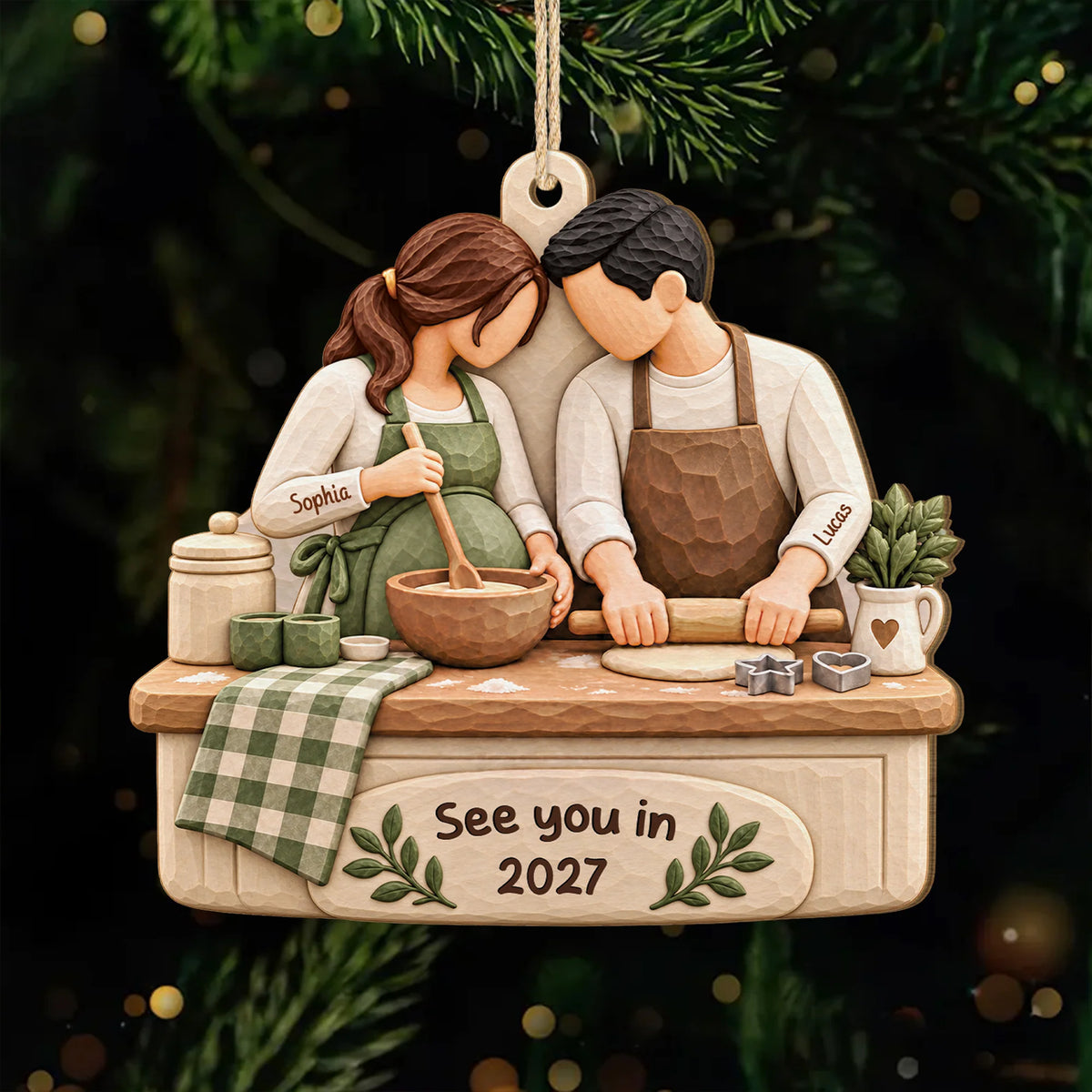 See You in 2027 Personalized Wooden Ornament - Pregnancy Announcement Christmas Gift for Expecting Couples
