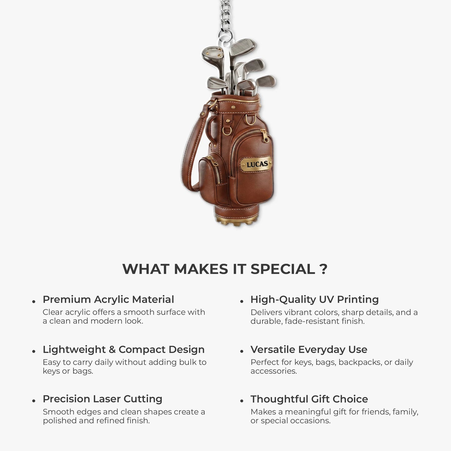 Personalized Golf Bag Keychain - Custom Name Gift for Golf Lovers
